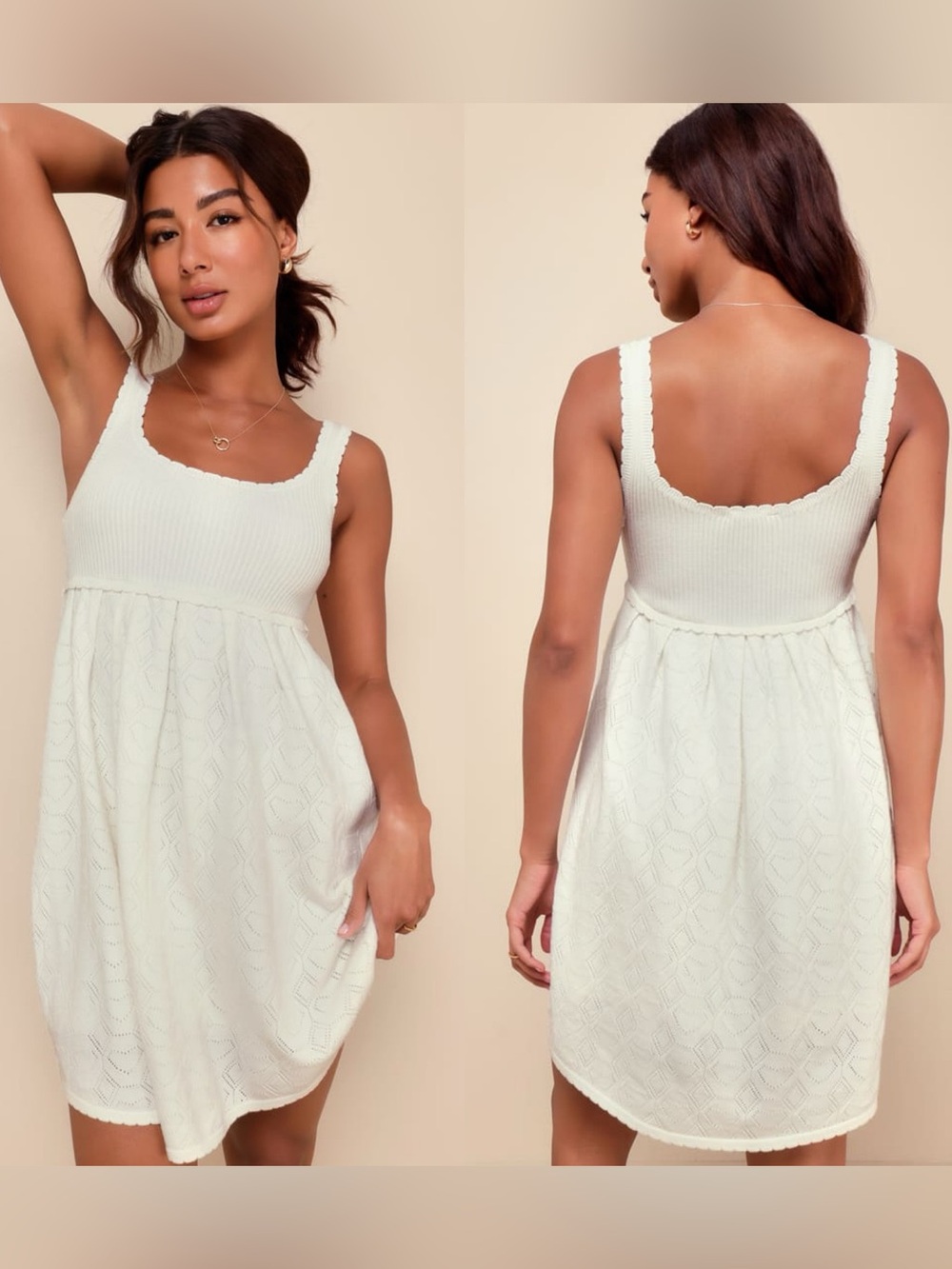 Lulus | Obviously Darling Ivory Pointelle Sleeveless Mini Dress